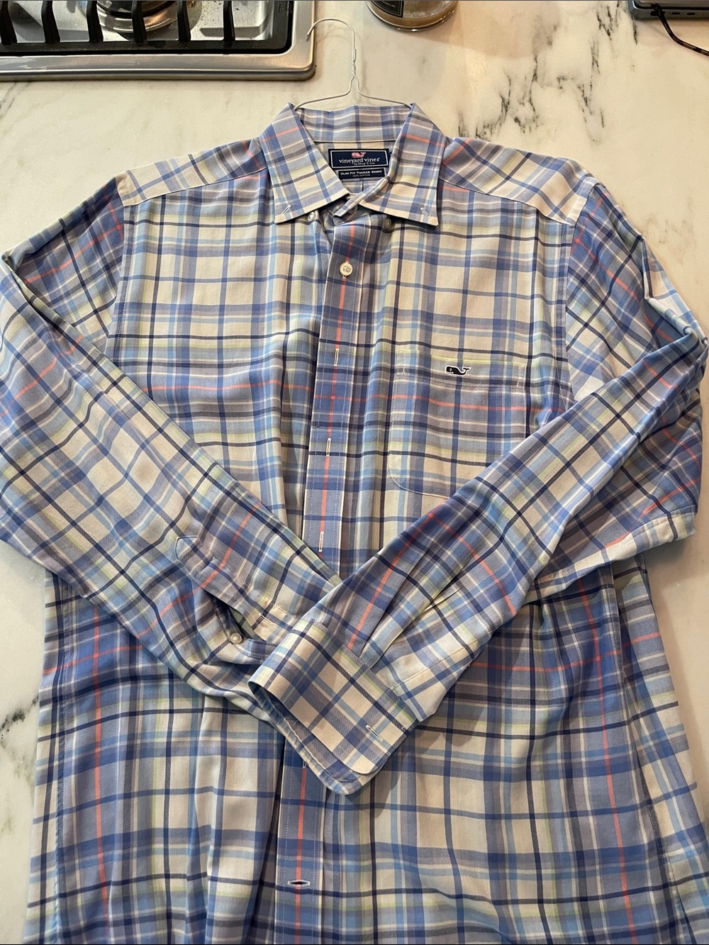 Vineyard Vines Light Blue and White Plaid Button-Down Shirt - M